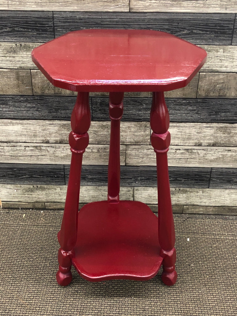 HEXAGON RED PAINTED PLANT STAND/ TABLE.