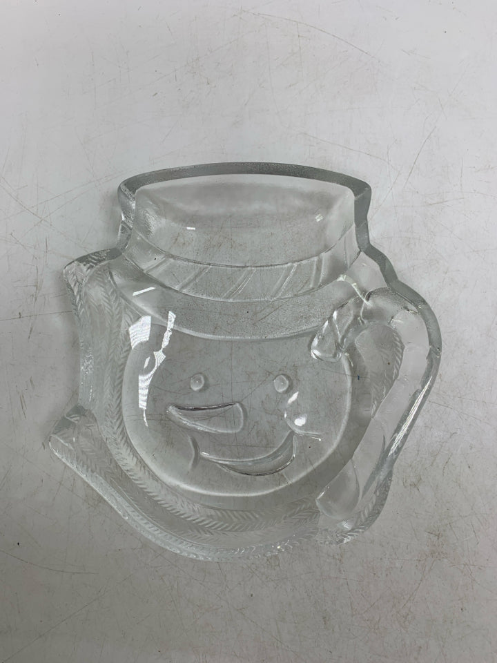 CLEAR GLASS SMALL SNOWMAN HEAD CATCH ALL.