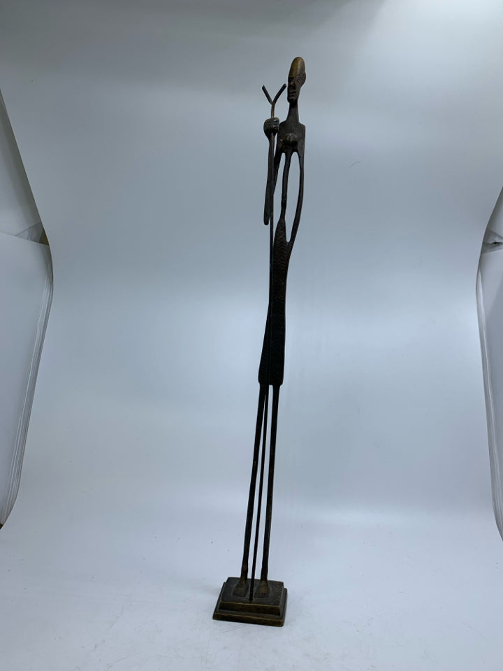 TALL METAL FOLK ART MAN W/ WALKIN STICK.