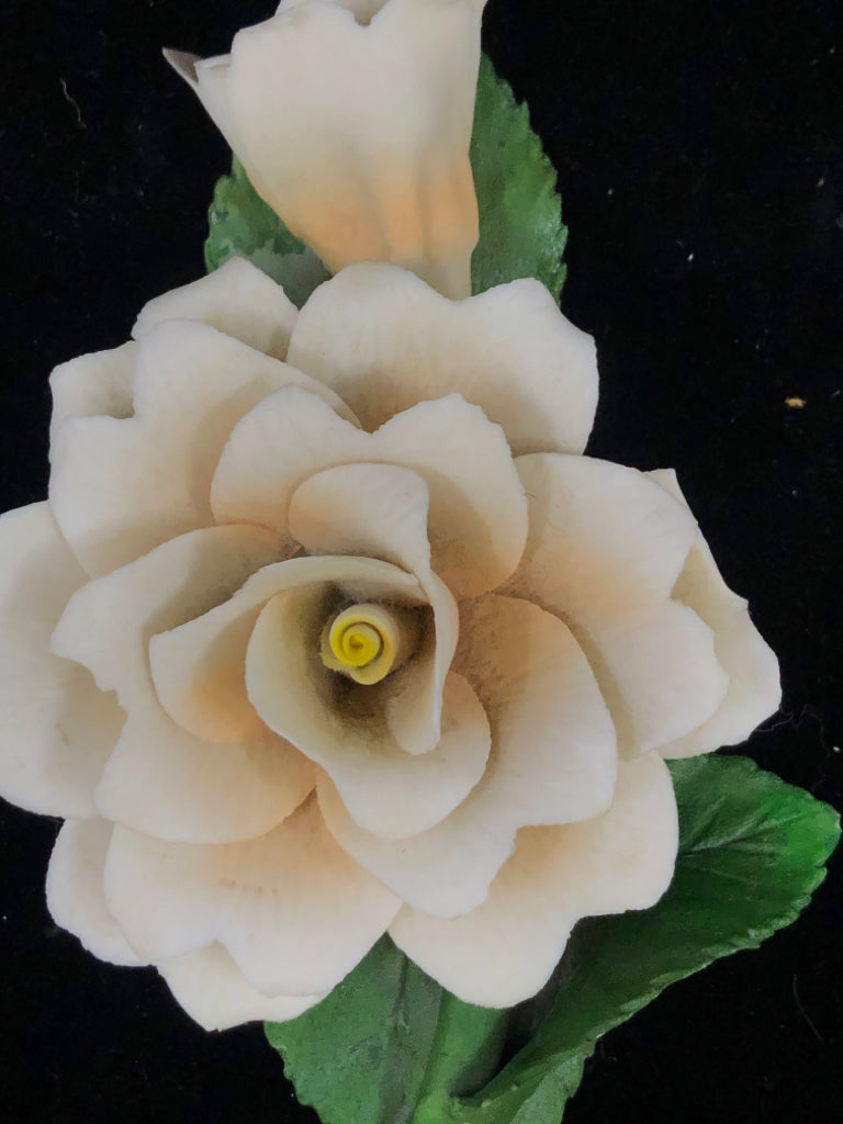 CAPODIMONTE WHITE ROSE PORCELAIN FIGURINE.