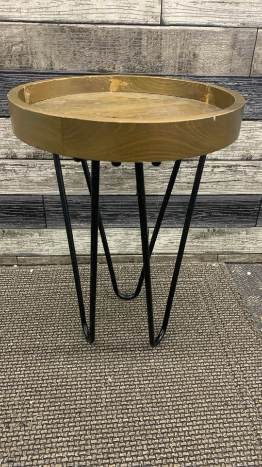 INDUSTRIAL END TABLE WOOD TOP.