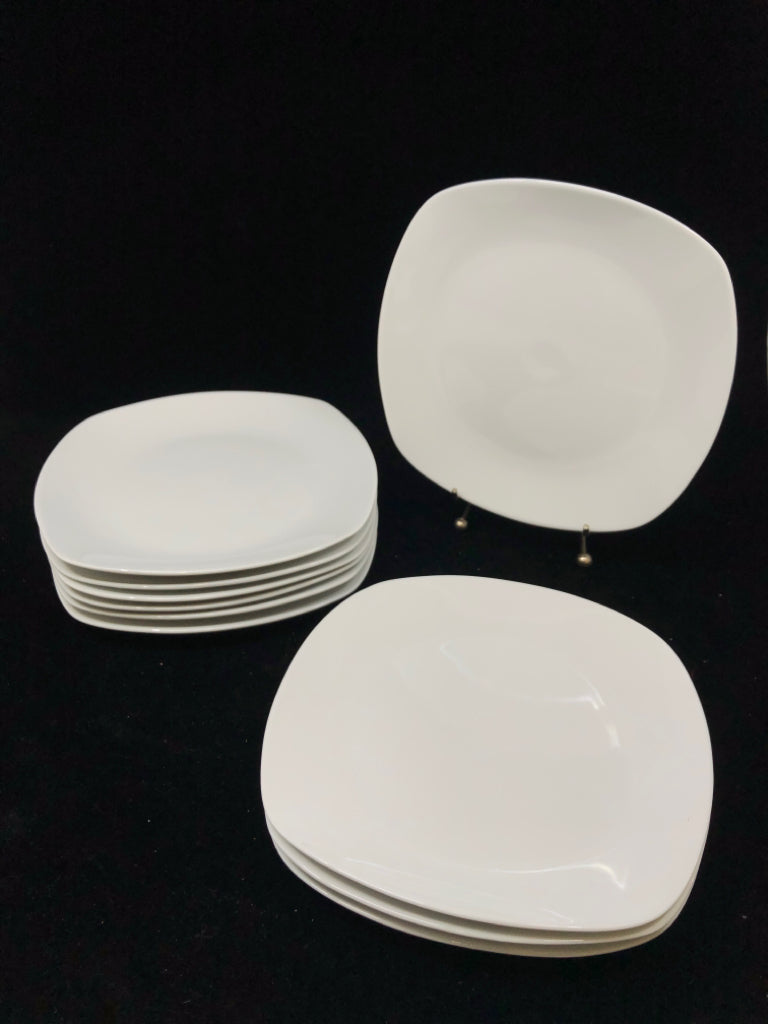10 WHITE DESSERT PLATES.