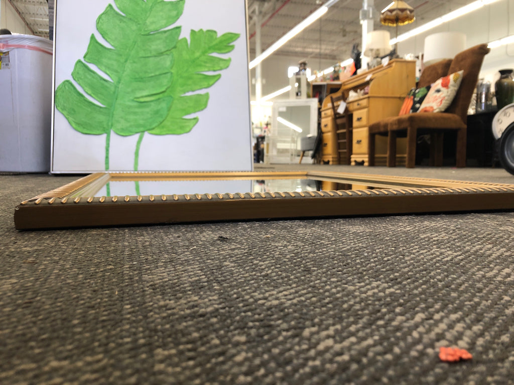 LARGE SQUARE MIRROR W/ GOLD LINED EDGE.