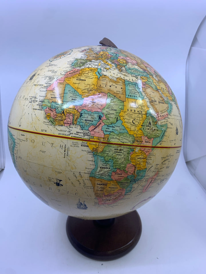 GLOBE ON WOOD BASE.