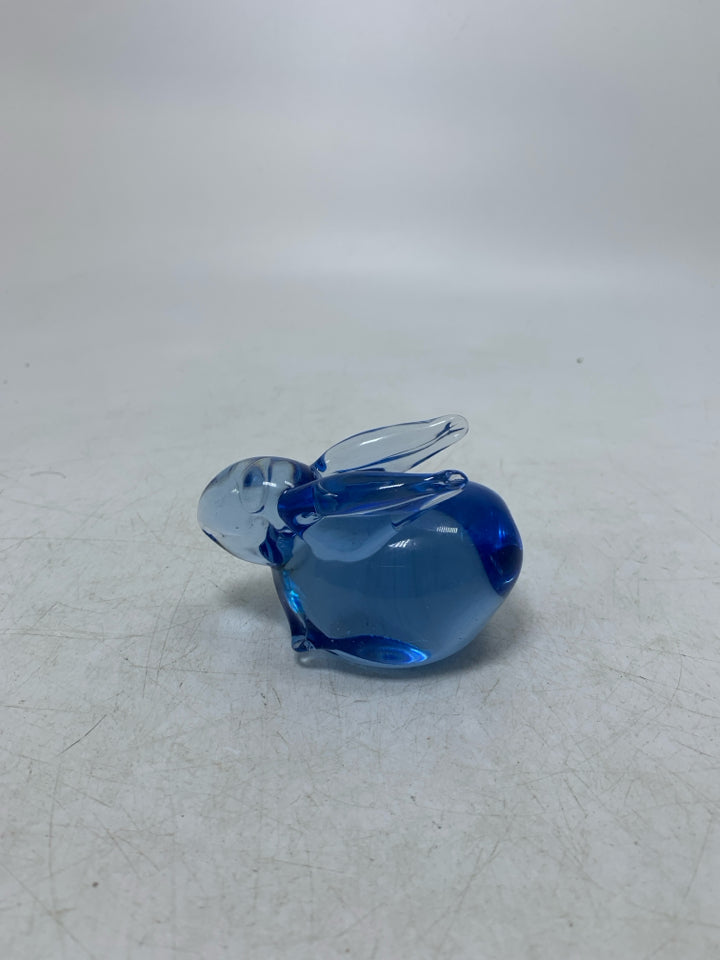 LIGHT BLUE BLOWN GLASS RABBIT.