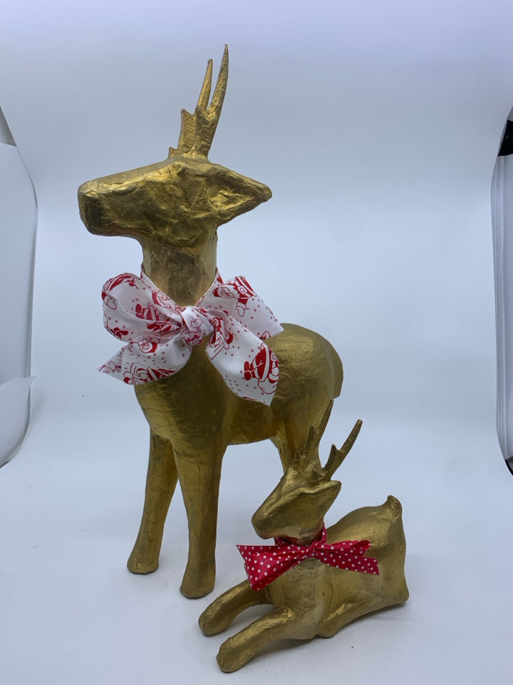 2 GOLD PAPER MACHE DEER.