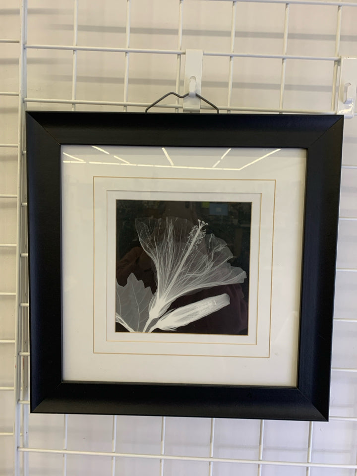 BLACK AND WHITE FLORAL IN BLACK FRAME WALL ART.