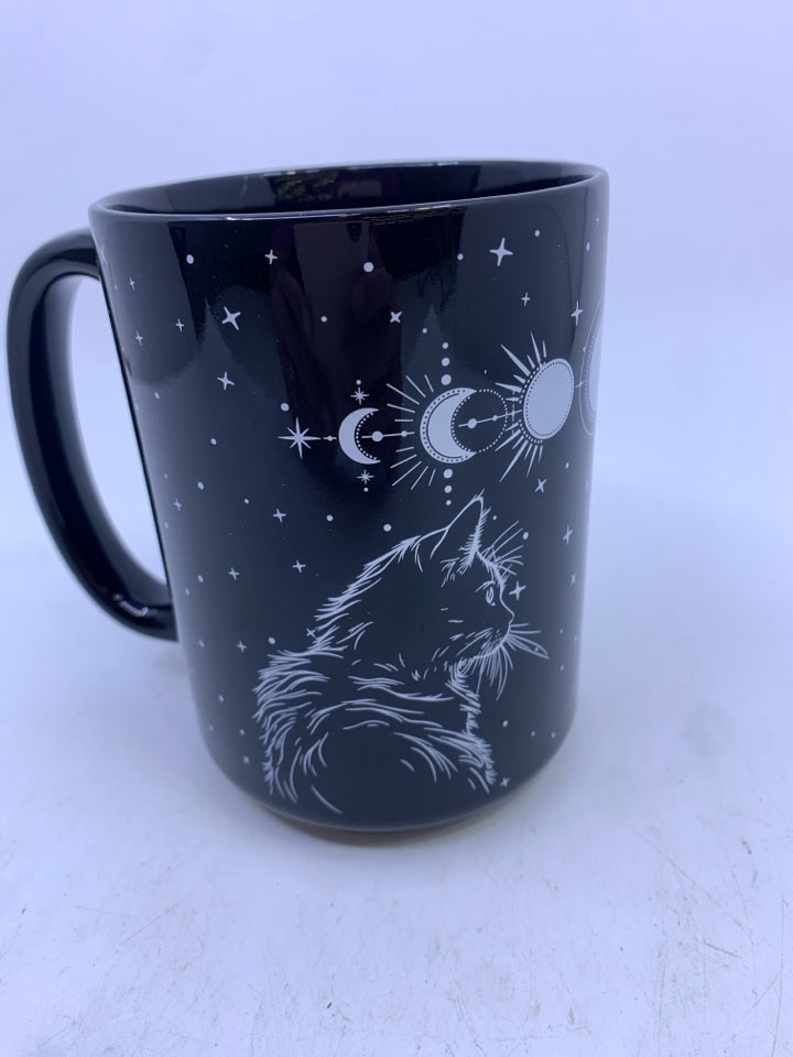 BLACK CAT AND MOONS COFFEE MUG.