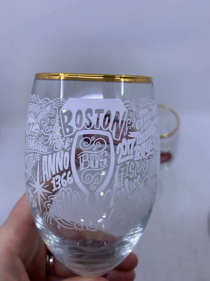 2 STELLA ARTOIS BEER GLASSES GOLD RIM.