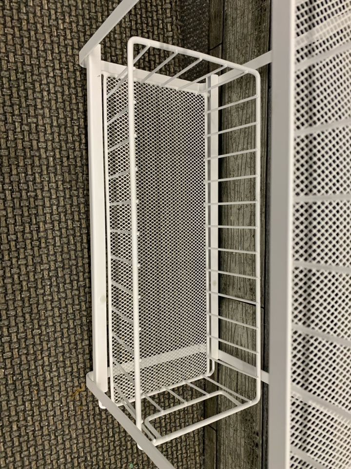 2 TIER WHITE METAL NARROW CABINET STORAGE SHELVES.