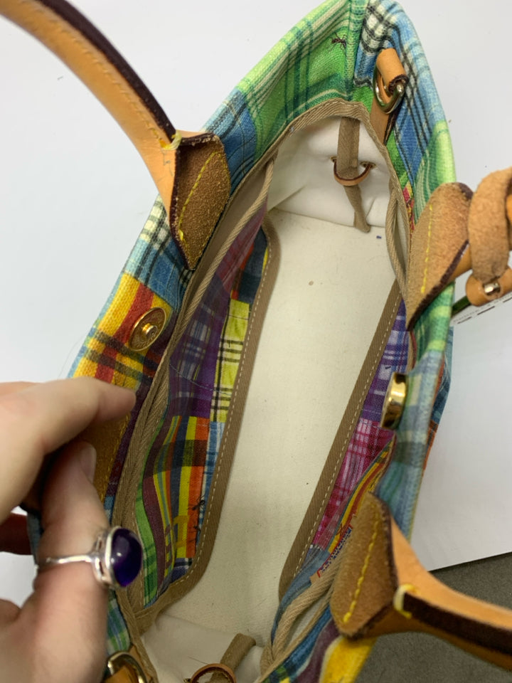 Vtg Dooney & Bourke Madras Plaid Patchwork 'Picnic' Purse *No Long Strap/Signs O