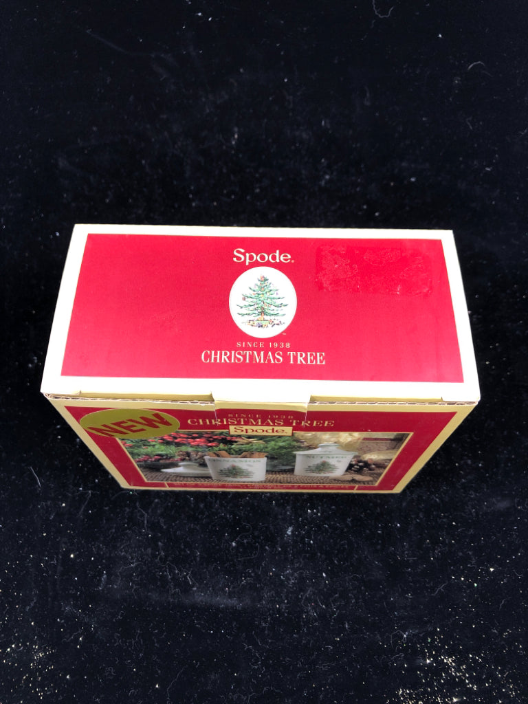 NIB CHRISTMAS TREE SPODE SPICE JARS.