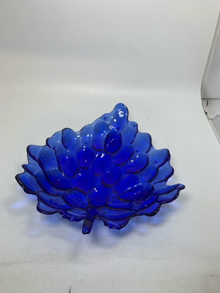 COBALT BLUE HEAVY GLASS GRAPE SHAPED FOOTED BOWL.