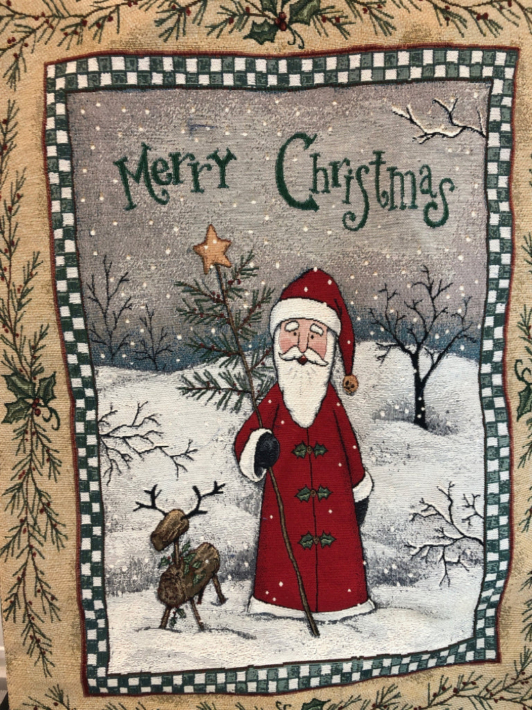 MERRY CHRISTMAS FABRIC WALL HANGING ON WOOD DOWEL.