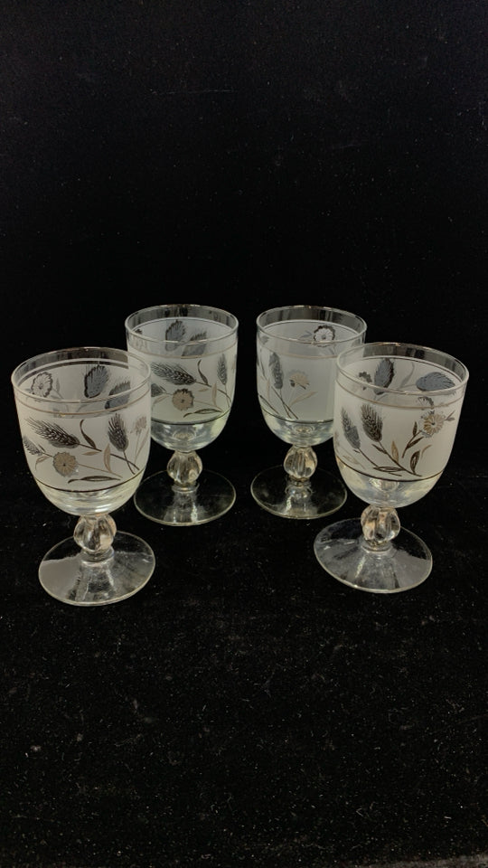 4 VTG FROSTED WHEAT PATTERNED WATER GOBLETS.