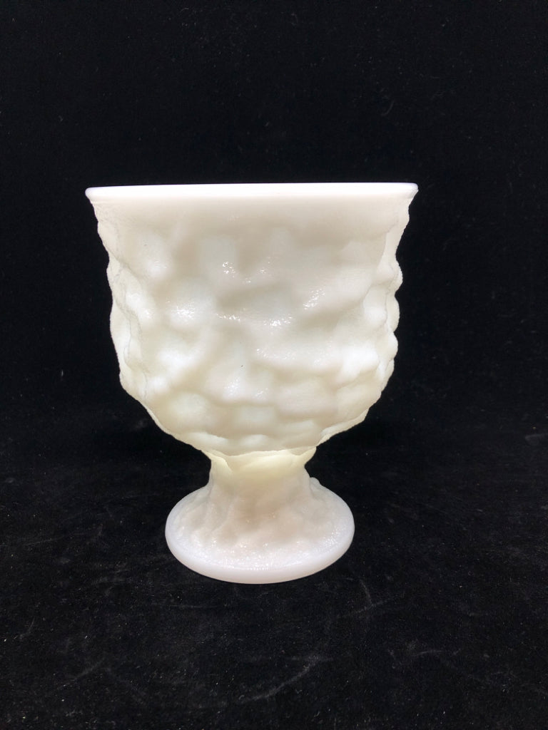 VTG TEXTURED MILK GLASS PEDESTAL BOWL.