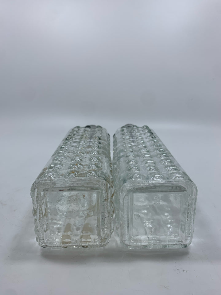 2 BUBBLE GLASS OIL/VINEGAR BOTTLES.