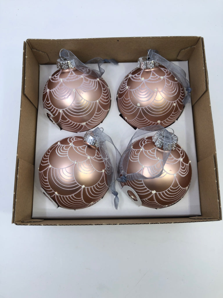 4 NIB ROSE GOLD AND WHITE ORNAMENTS