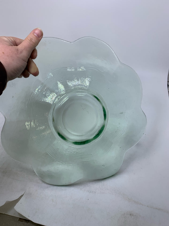 THICK TINTED FLOWER SHAPED GLASS BOWL.