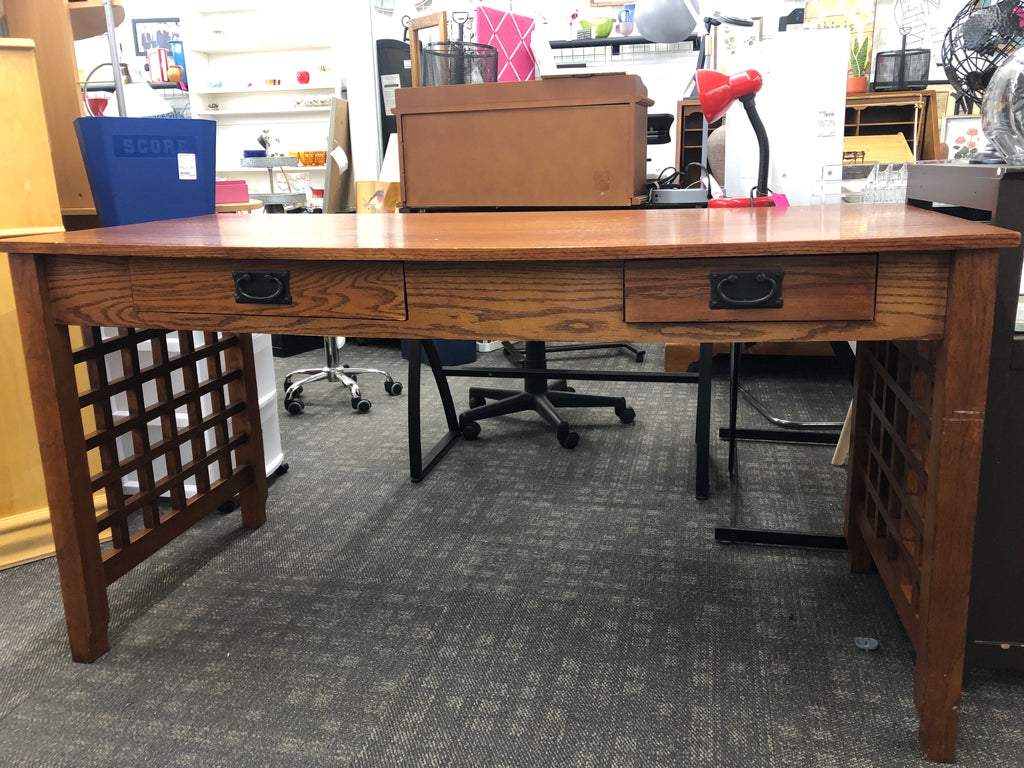 DARK WOOD DESK W 2 DRAWERS.