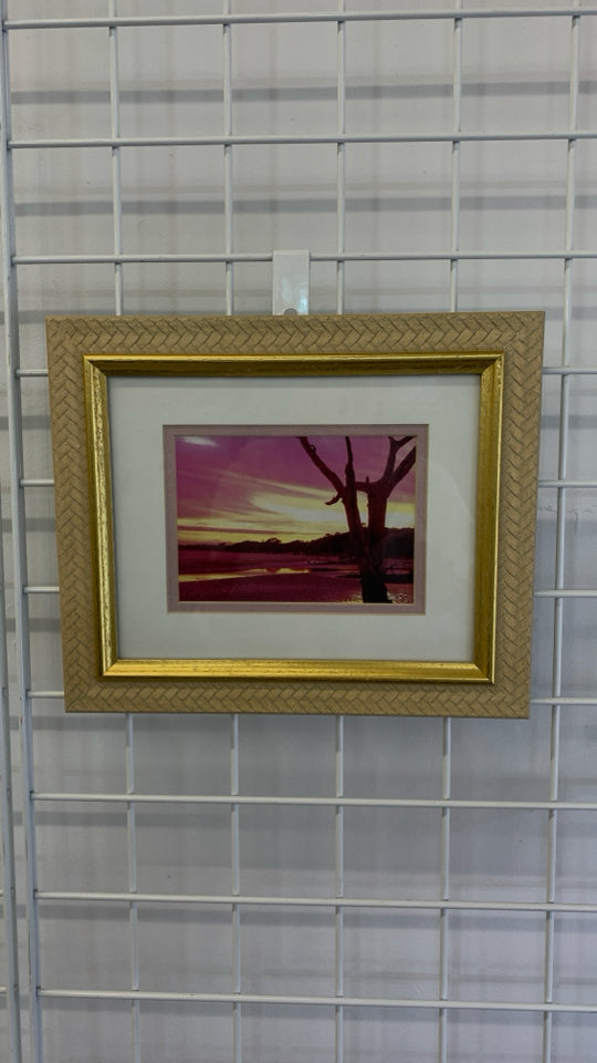 SUNSET PHOTO IN GOLD FRAME.
