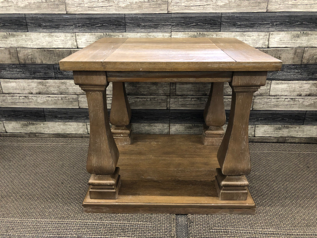 HEAVY PILLAR LEGS SIDE TABLE- BROWN/GRAY COLOR.