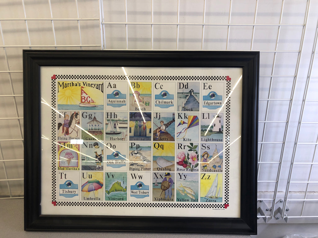 MARTHA'S VINEYARD ABCS IN BLACK FRAME WALL ART.