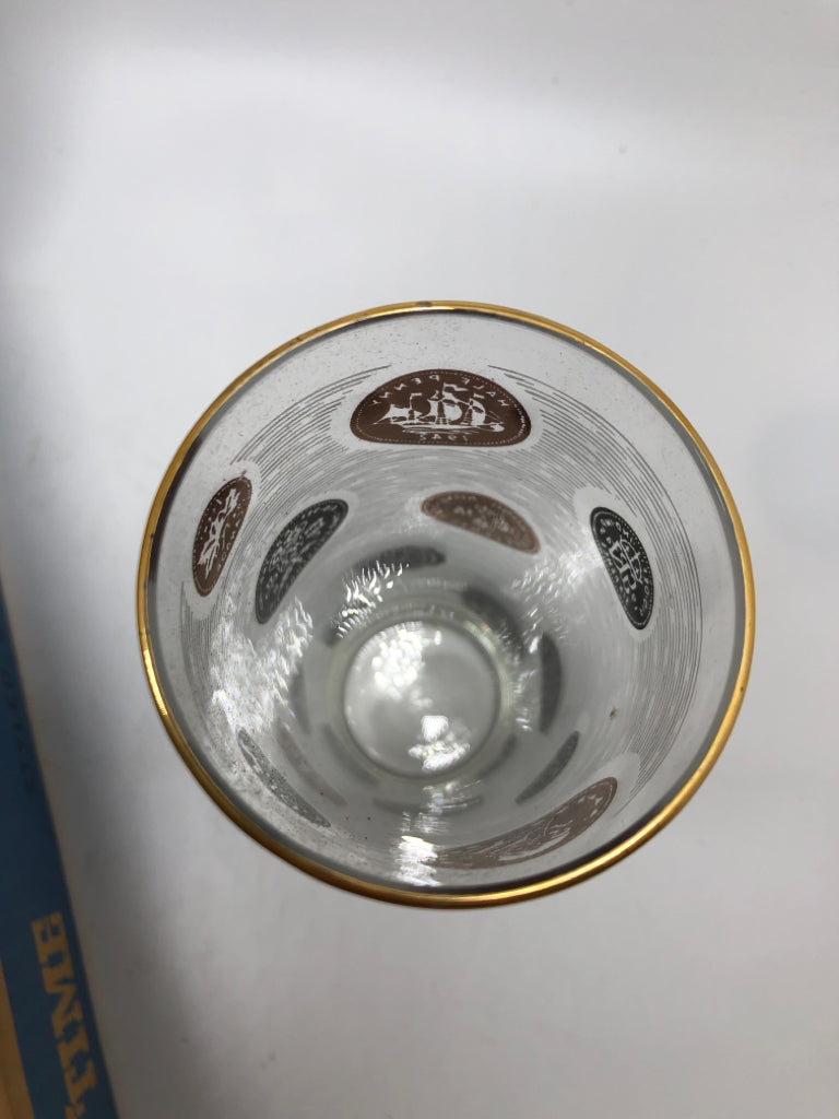 8 VTG COIN PRINTED PARTY TIME GLASSES IN BOX.