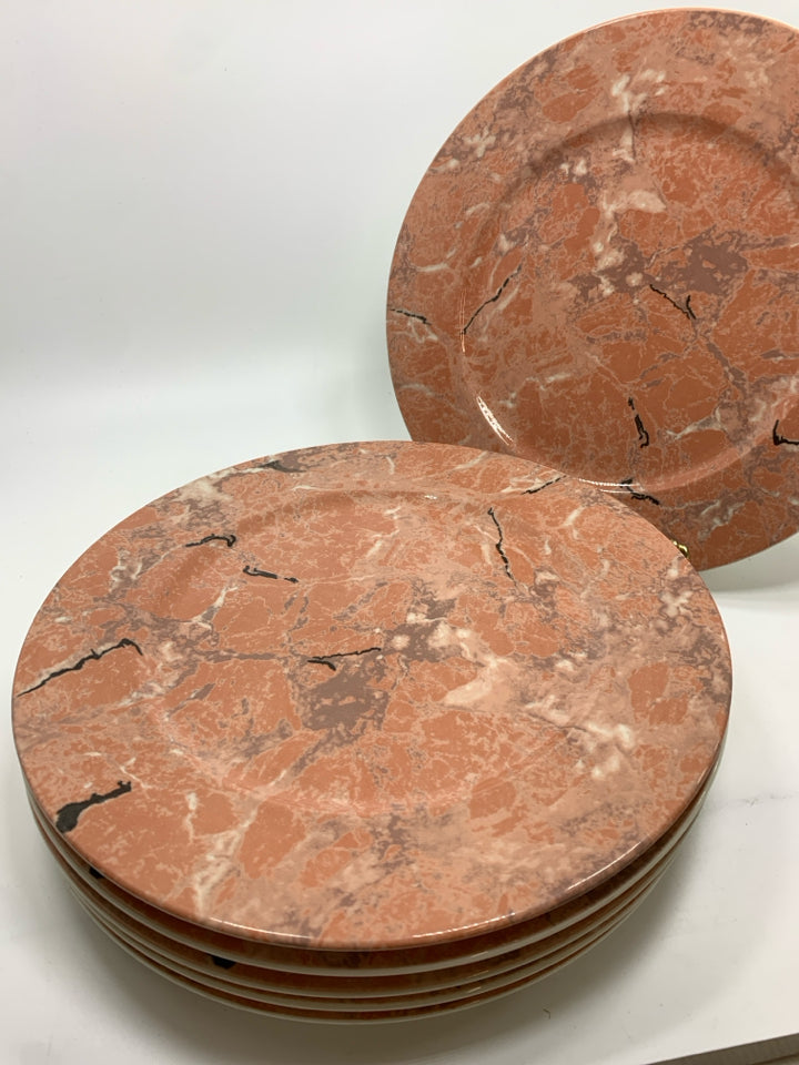 6 VILLEROY SALMON MARBLE DINNER PLATES.