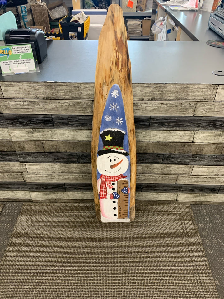 SNOWMAN WOOD SLAB PORCH SIGN.