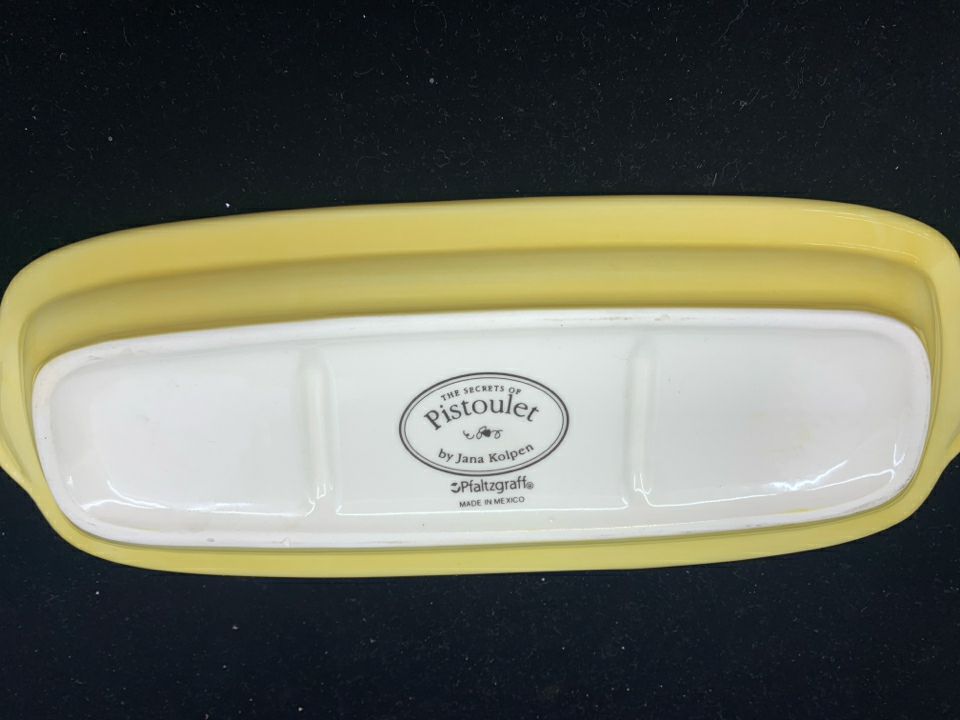 PFALTZGRAFF SMALL 3 DIVIDED CERAMIC TRAY W/ YELLOW/GREEN.