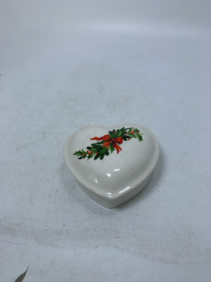HEART SHAPED TRINKET BOX W/ CHRISTMAS GARLAND.