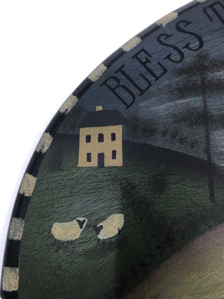 PRIMITIVE BLESS THIS HALF MOON WALL HANGING.