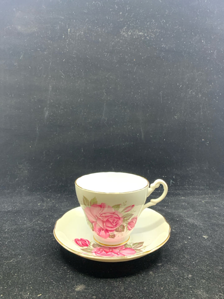 VTG PINK ROSE TEACUP AND SAUCER.