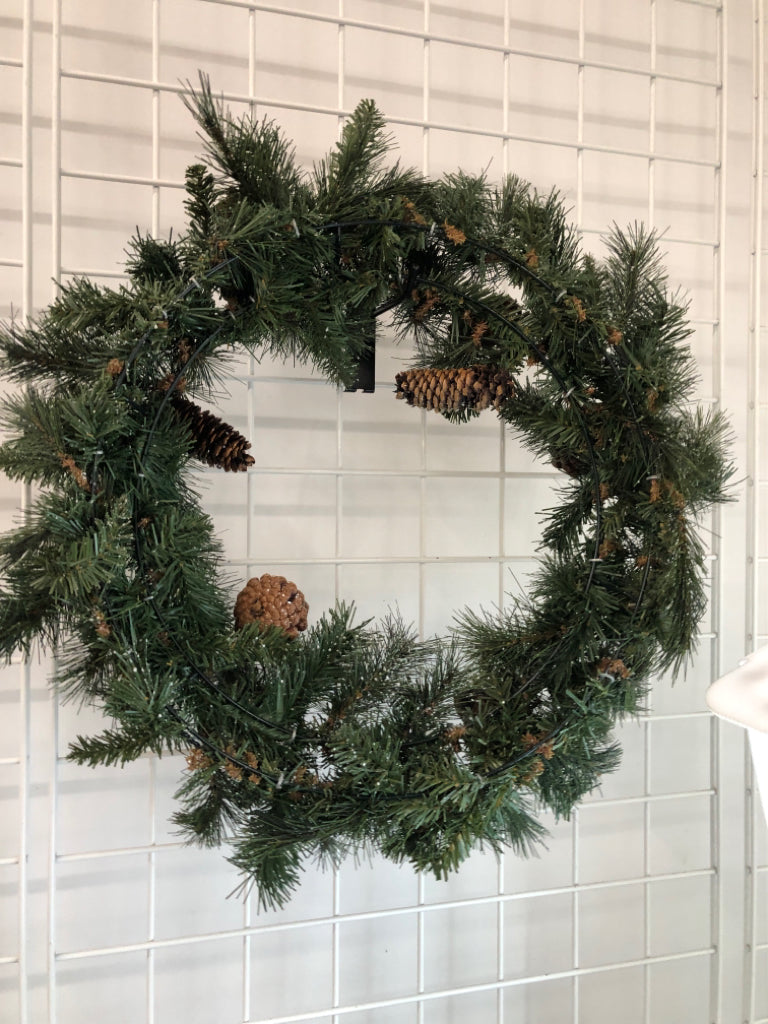 FROSTED PINECONES WREATH.