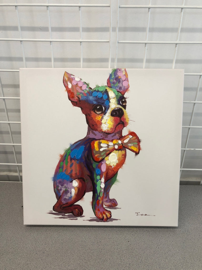 TEXTURED DOG WITH BOWTIE CANVAS WALL ART.