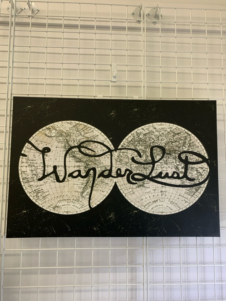 "WANDERLUST" WORLD WORLD MAP CANVAS ART.
