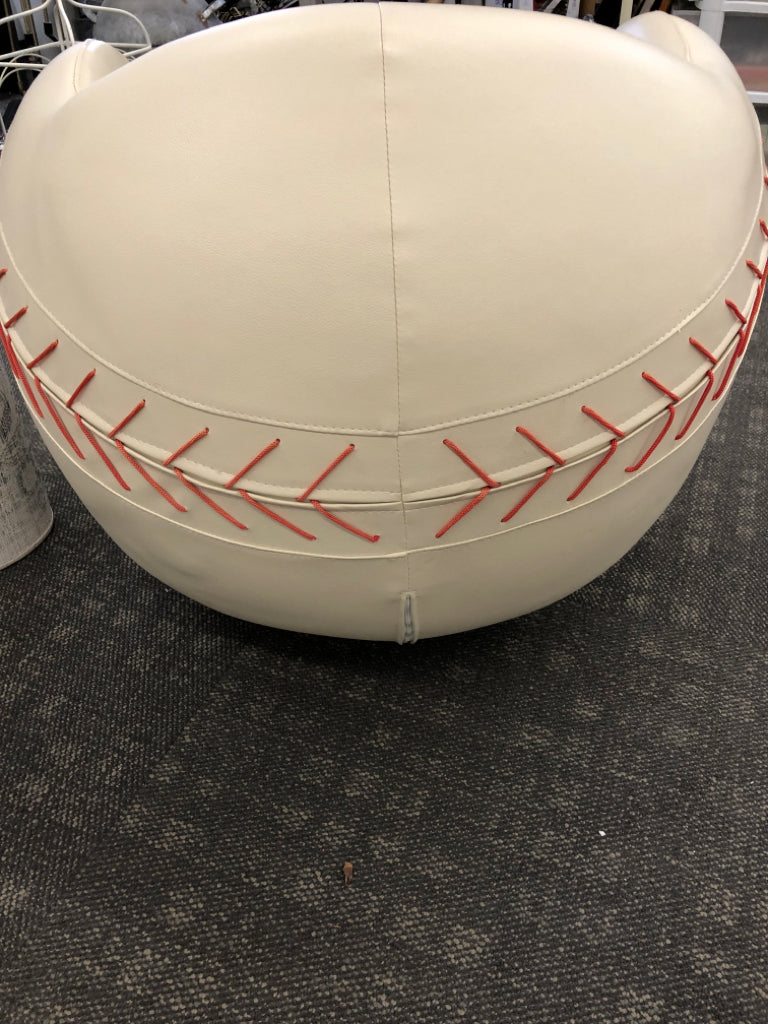 FAUX LEATHER BASEBALL SWIVEL CHAIR & OTTOMAN.