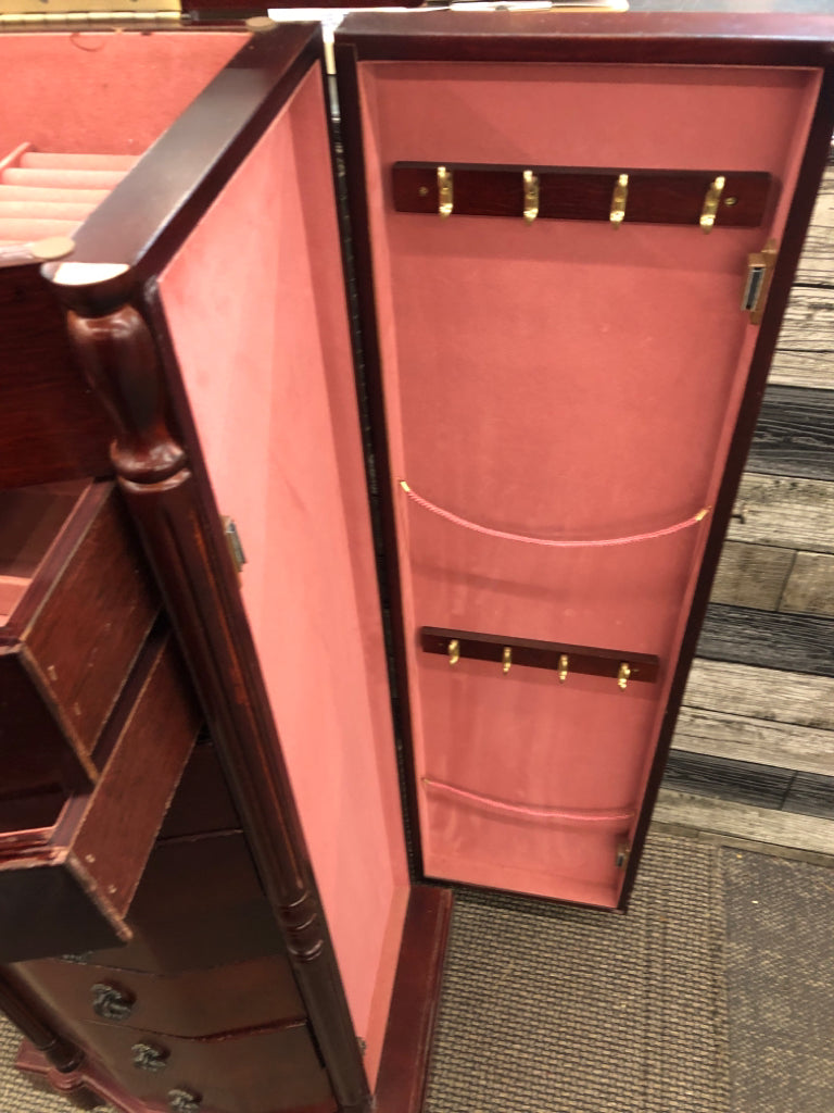 CHERRY WOOD 8-DRAWER LOCKING ARMOIRE W/SIDE DOORS.