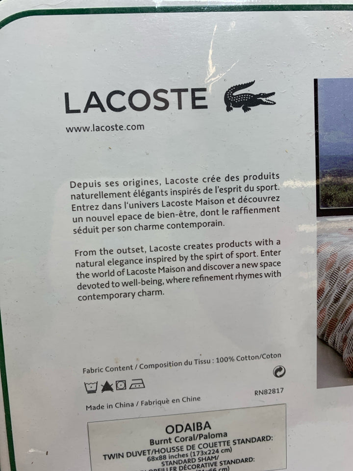 NIP LACOSTE TWIN RED/GREY DUVET SET.