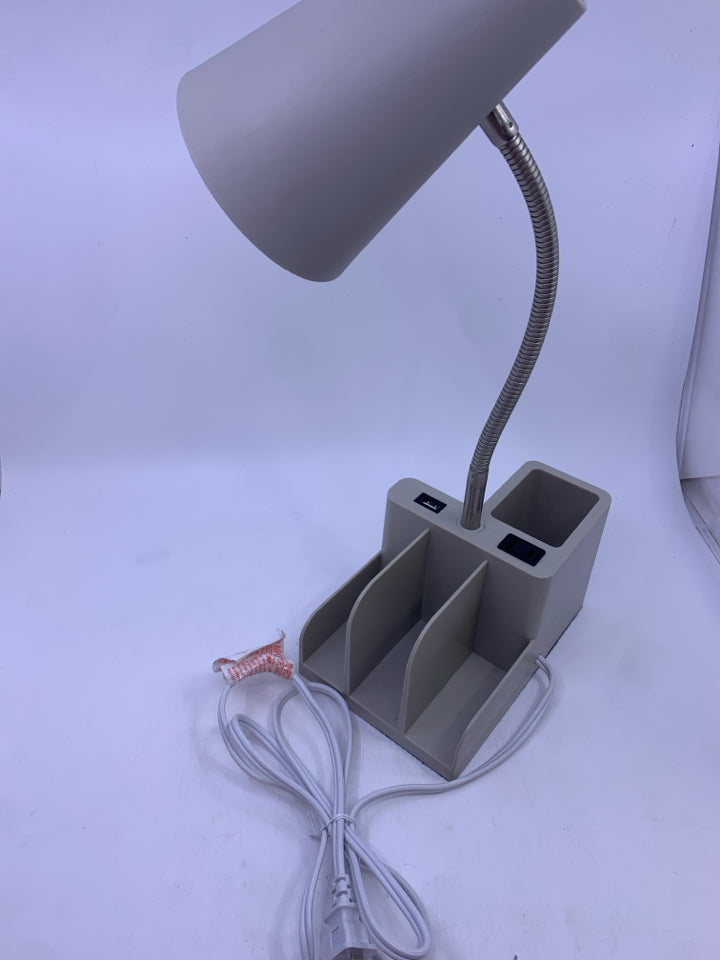 MATTE GRAY DESK ORGANIZER LAMP W/USB PORT.