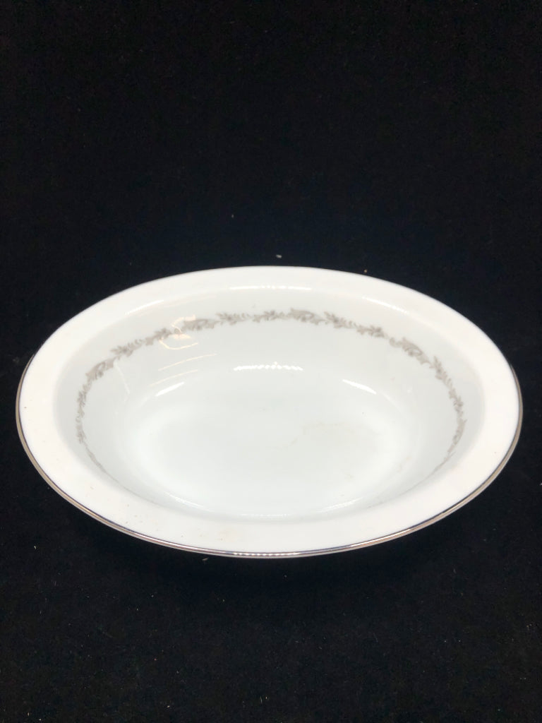 OVAL SERVING DISH W/SILVER+FLORAL RIM- CRESTMONT.