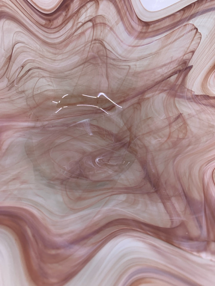 GLASS FLOWER SHAPED W/ BOWL W/ RED MARBLE LOOK.