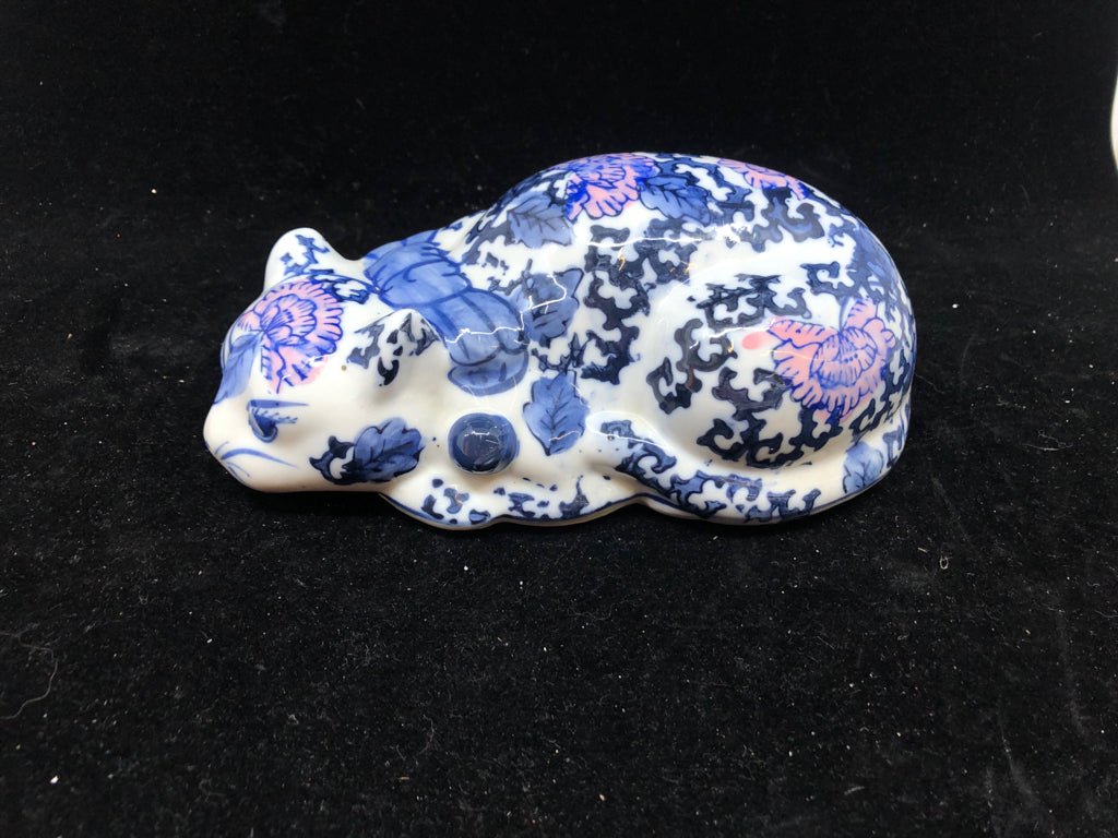 BLUE AND PINK CERAMIC CAT.