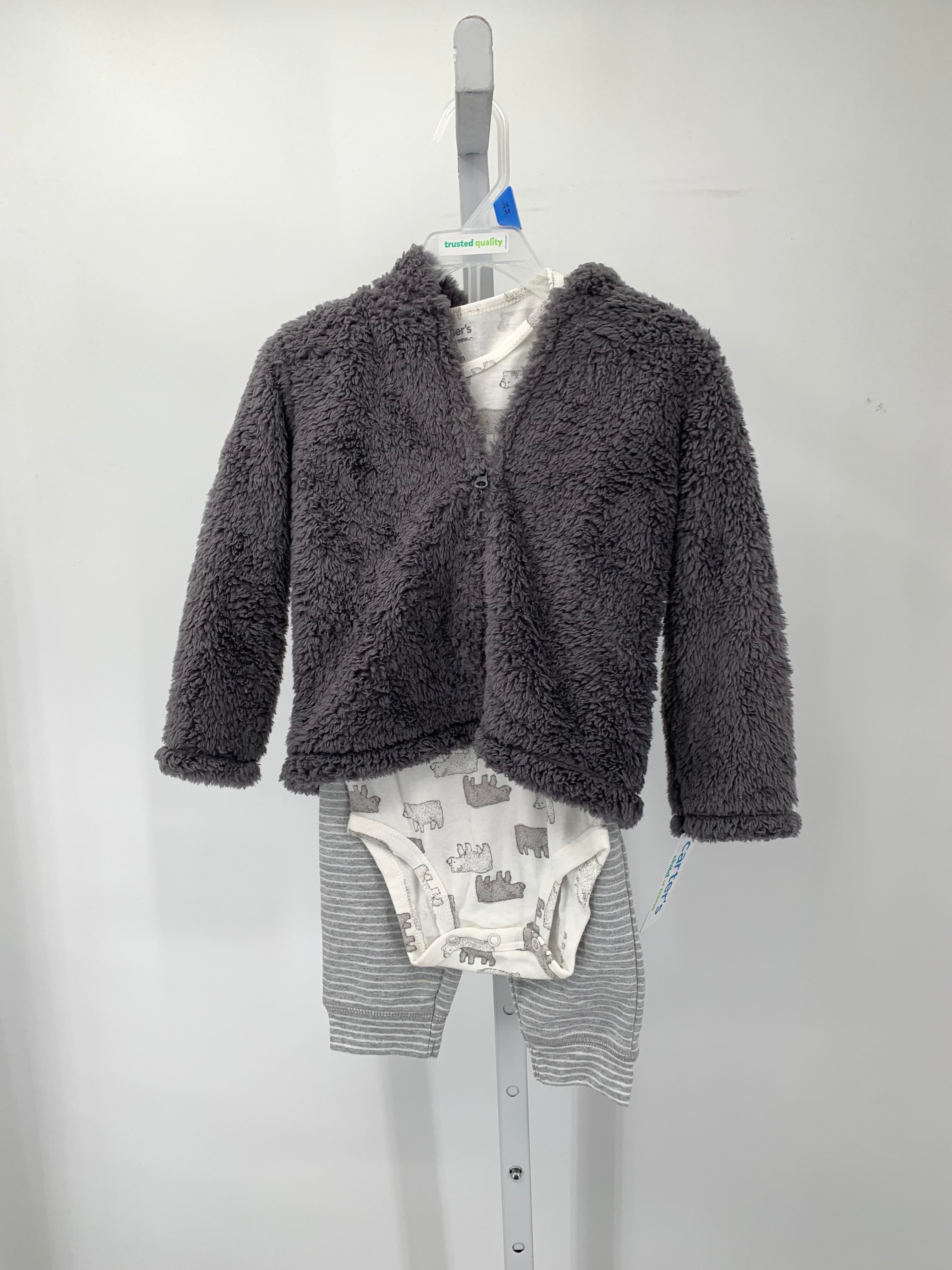 NEW FLEECE HOODED JACKET GREY BEARS SHIRT AND STRIPE PANTS