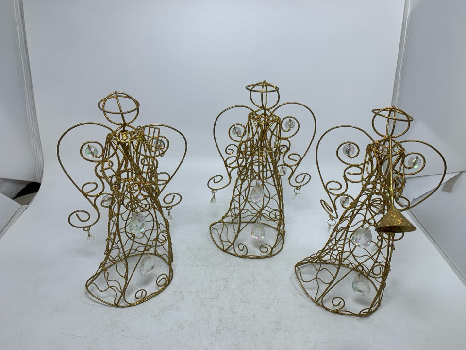 3 GOLD SPARKLE WIRE/HANGING GEMS ANGELS.