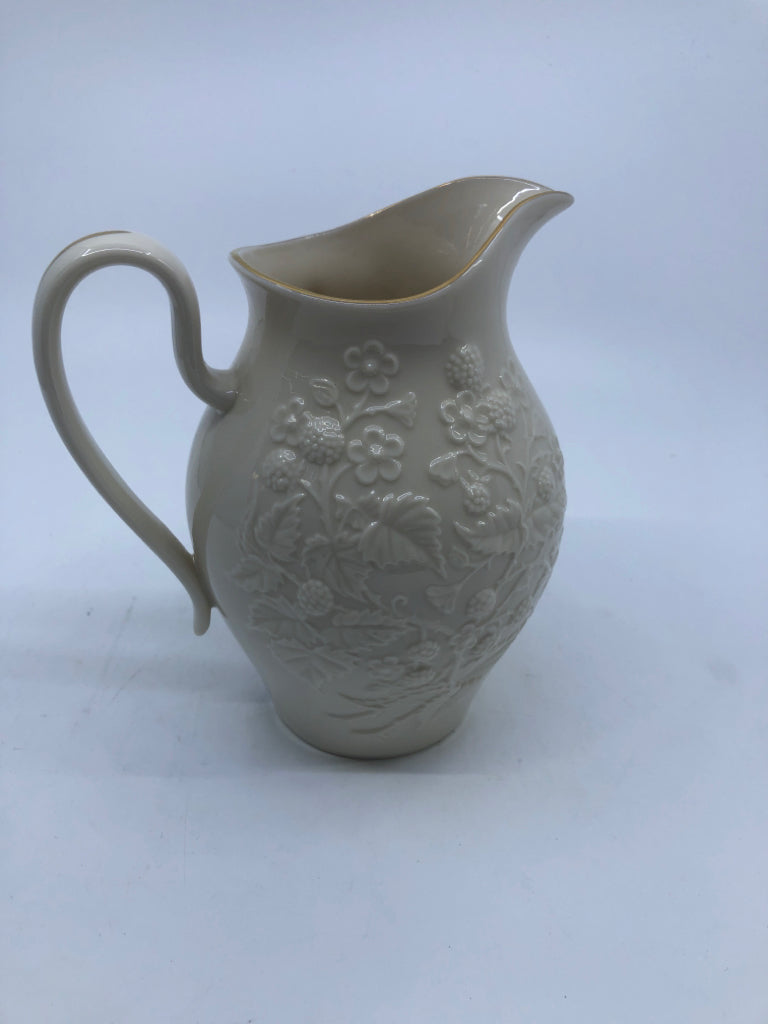 LENOX PITCHER W/ EMBOSSED FLOWERS.