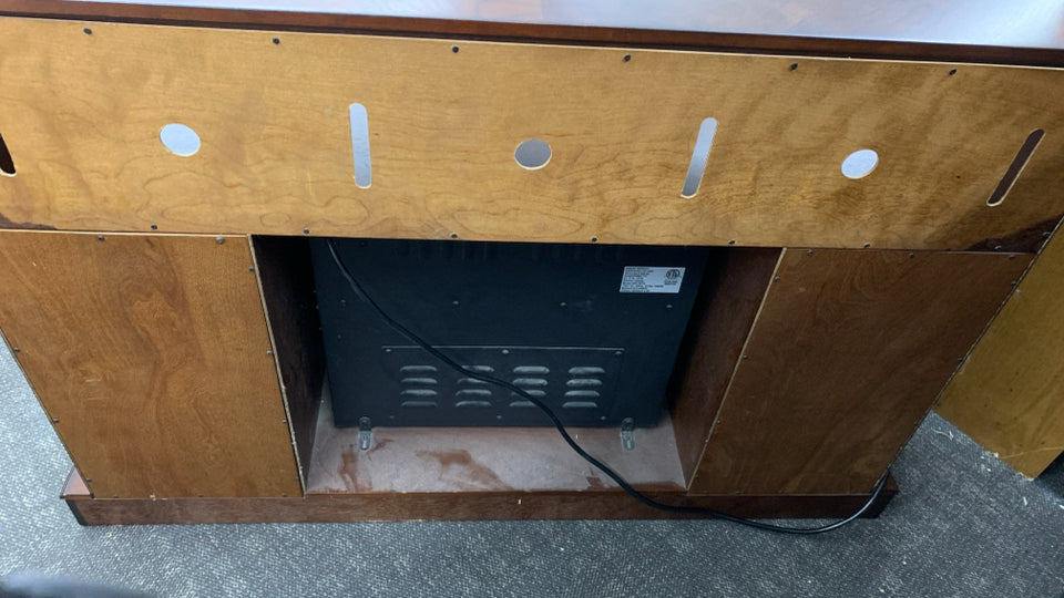 DK WOOD MEDIA CABINET W/FAUX ELECTRIC FIREPLACE.