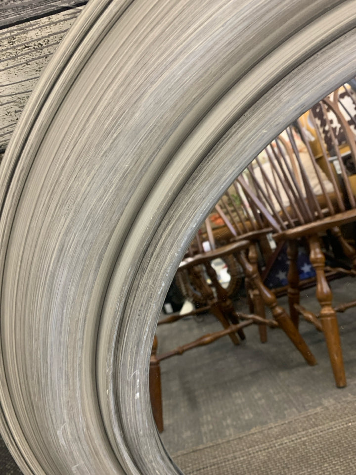 LARGE GREY PLASTIC FRAME MIRROR.