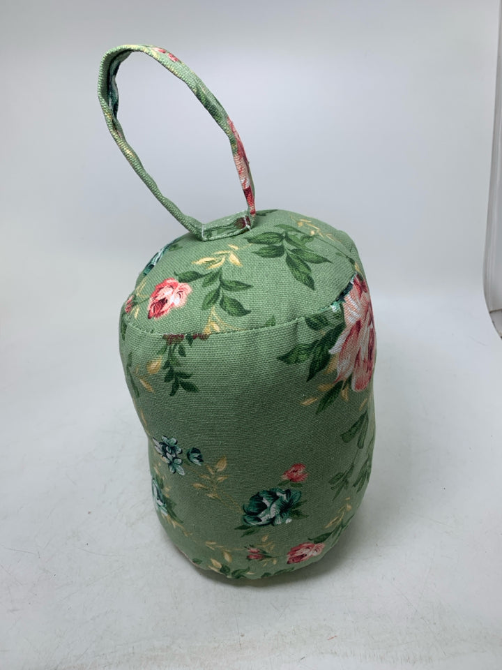 PINK ROSES FLORAL FABRIC WEIGHTED DOOR STOP.